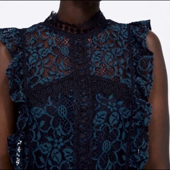 Zara blue and black lace dress Sz M - Picture 2 of 15